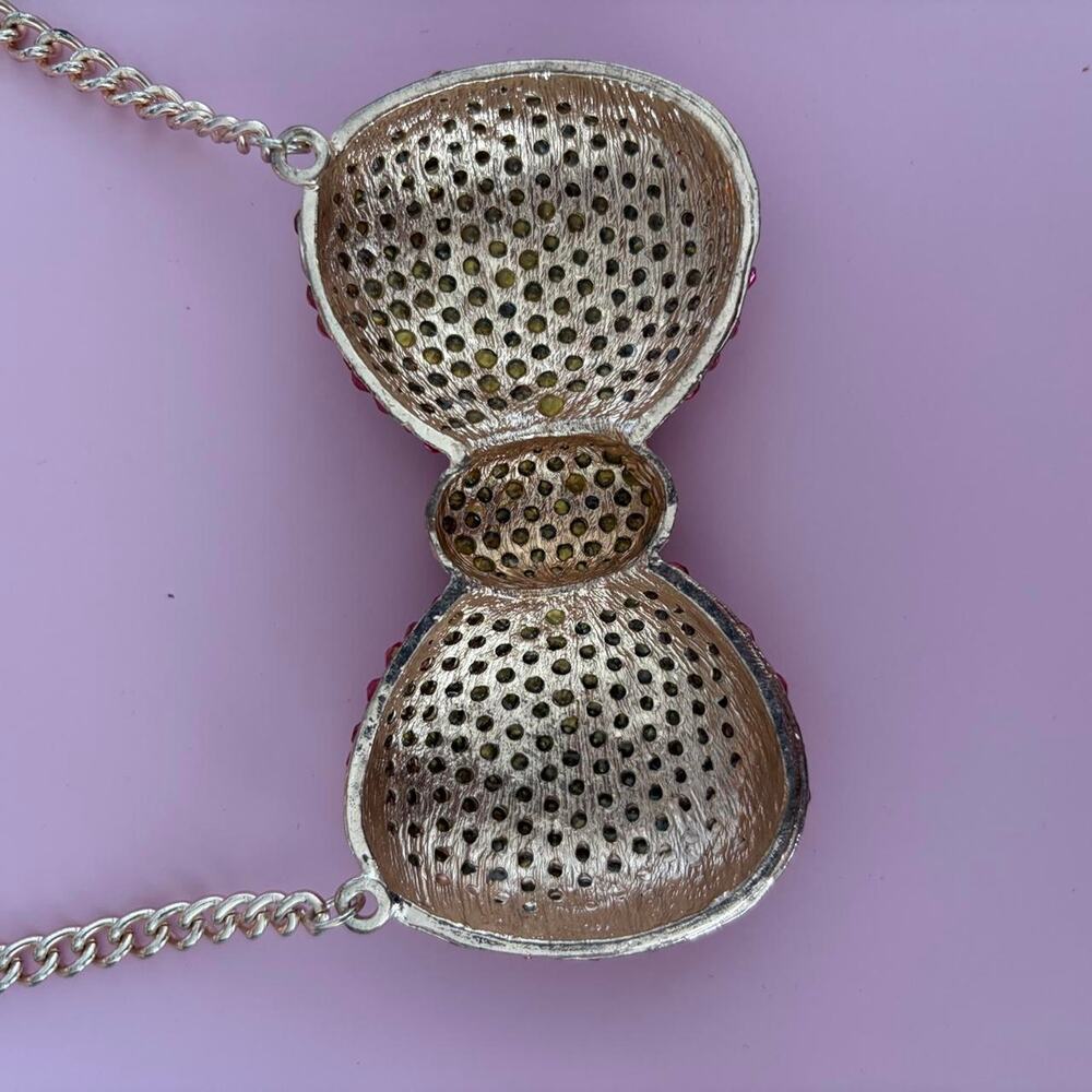 Pink Rhinestone Bow Necklace - Picture 2 of 8